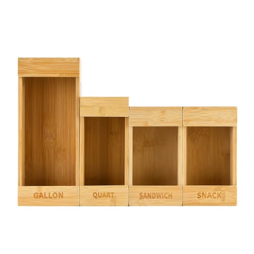 Ziploc Bag Storage Organizer, 4-Piece Sandwich Bag Organizer, Premium Bamboo Plastic Bag Organizer for Drawers, Perfect for Gallons, Quarts, Sandwiche
