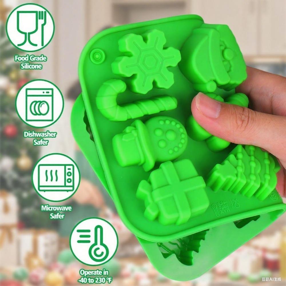 Jul Silikon Bakeform Pepperkake Julenissen Snøkrystall Godteriform Sjokolade Gelé Håndlaget Såpe Lys, Rød/Grønn