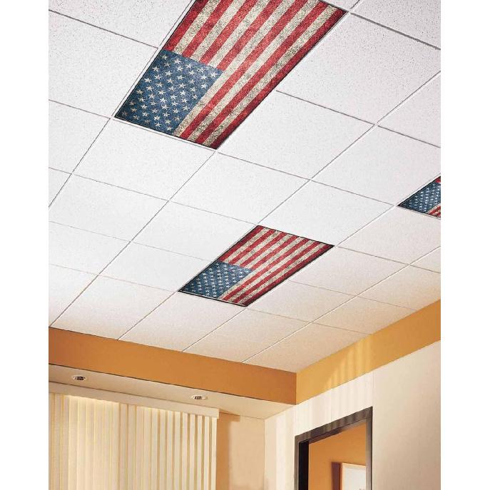 4 Pack Fluorescent Light Cover for Ceiling Lights, American Flag Magnetic Classroom Light Filters 4x2 Feet, Vintage Blue Red USA Flag Decorative