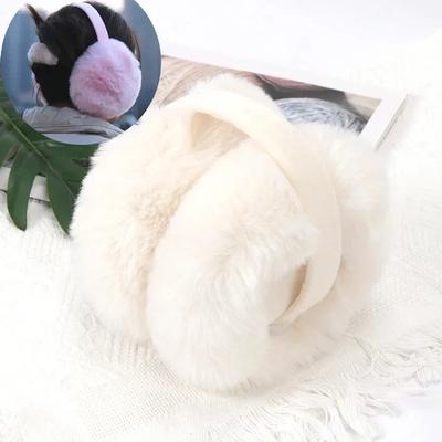White Cute Girl Soft Earmuffs Women Ear Keep Warmer Plush Solid Color Winter Adjustable Foldable Ear Protection Muffs Earflap