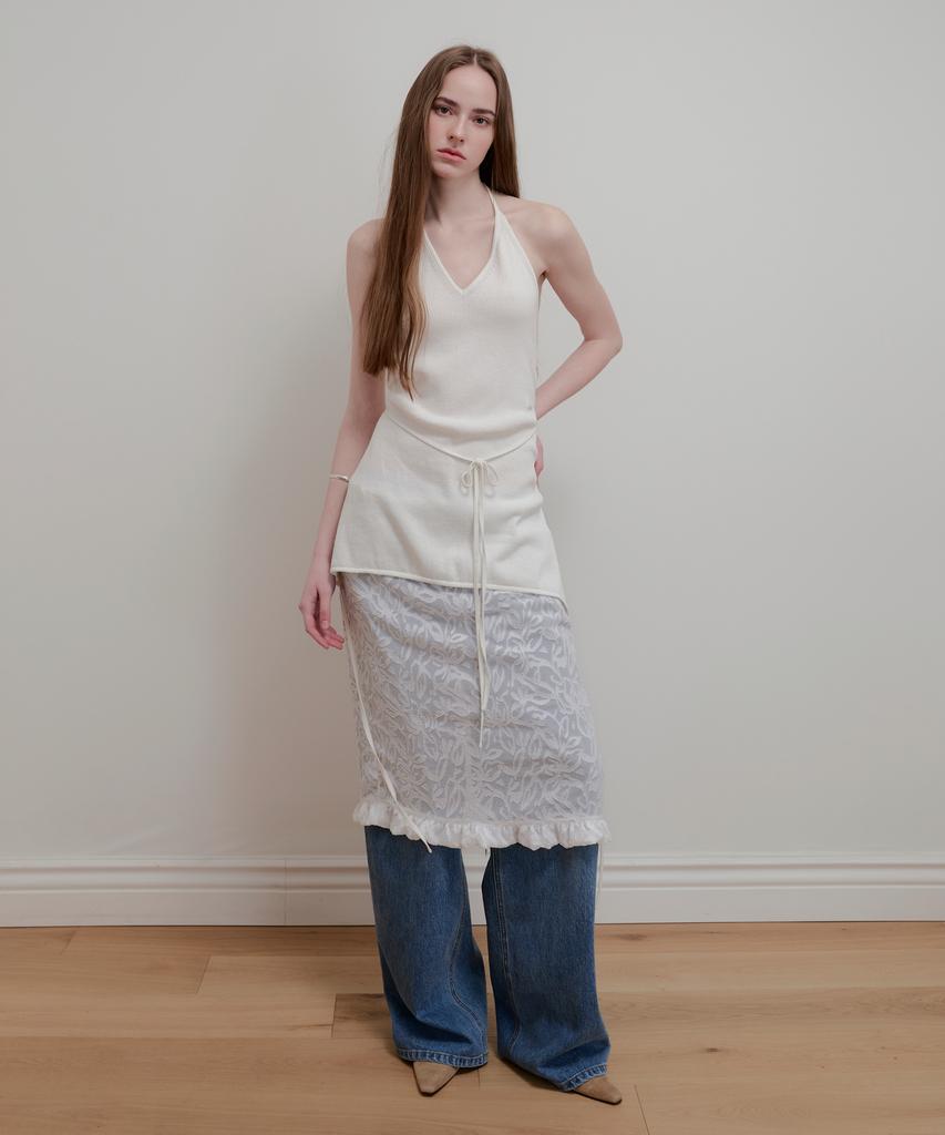Aobteu Layered Halter Neck Knit - Off White