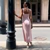 Summer New Knitted Square Neck Pleated Slip Dress, Casual Lazy Vacation Sundress for Women, European & American Style