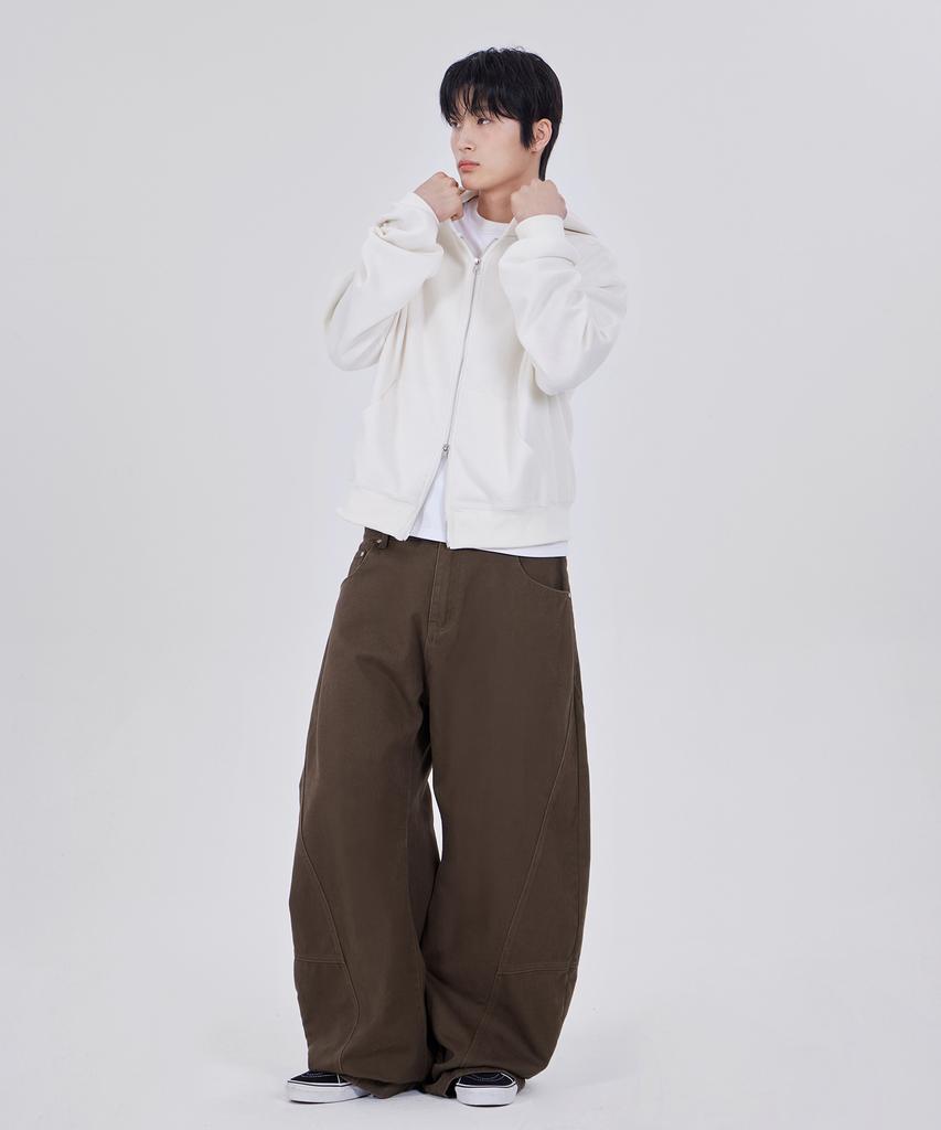 GLW Curved Cut Wide Cotton Pants Brown