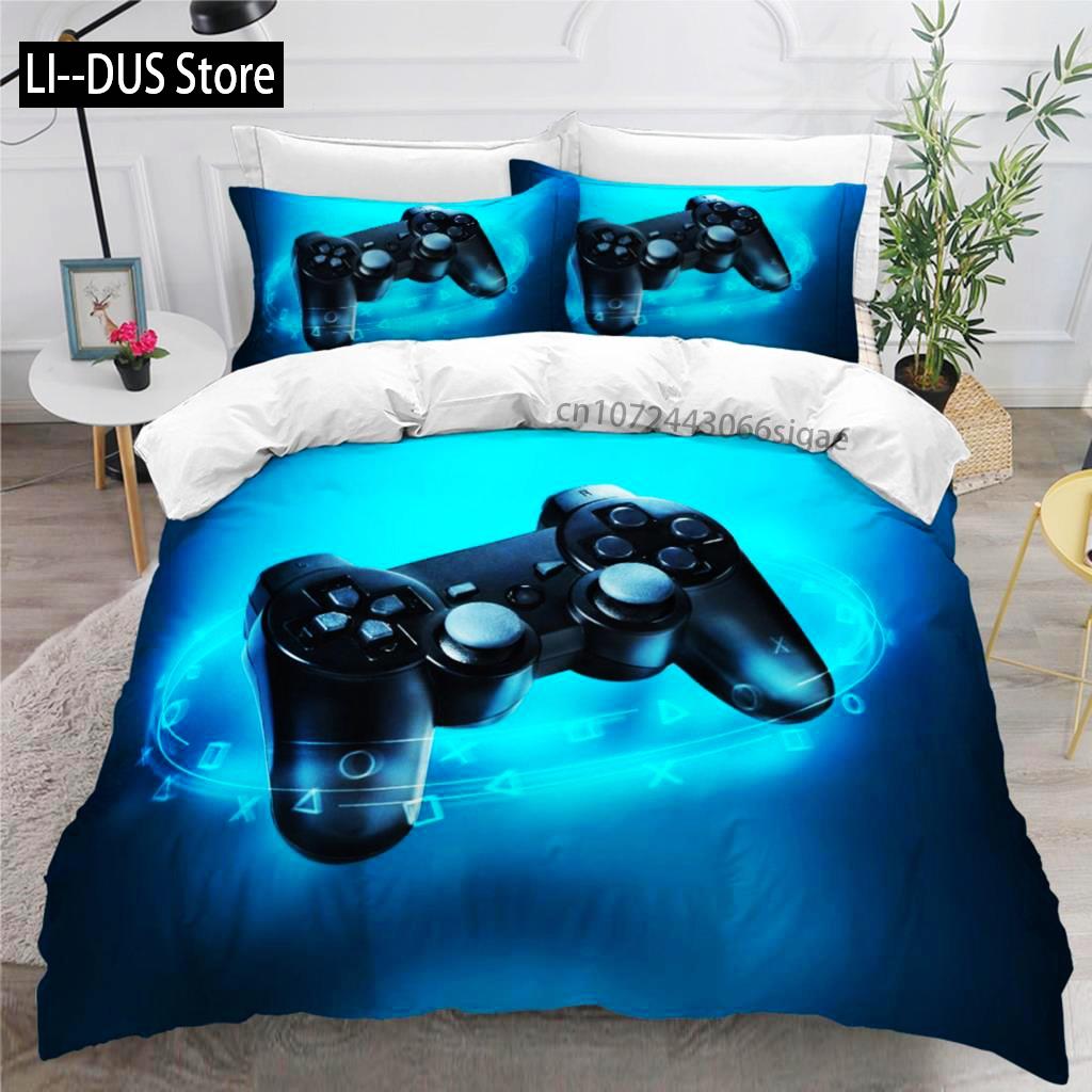 Spelarduvetäcke Set För Pojkar Spelbäddset För Tonåringar Videospel Täckesöverdrag Playstation King Size 2/3 delar Påslakan
