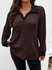2026 Autumn/Winter Women's Plus Size V-Neck Long Sleeve Ribbed T-shirt