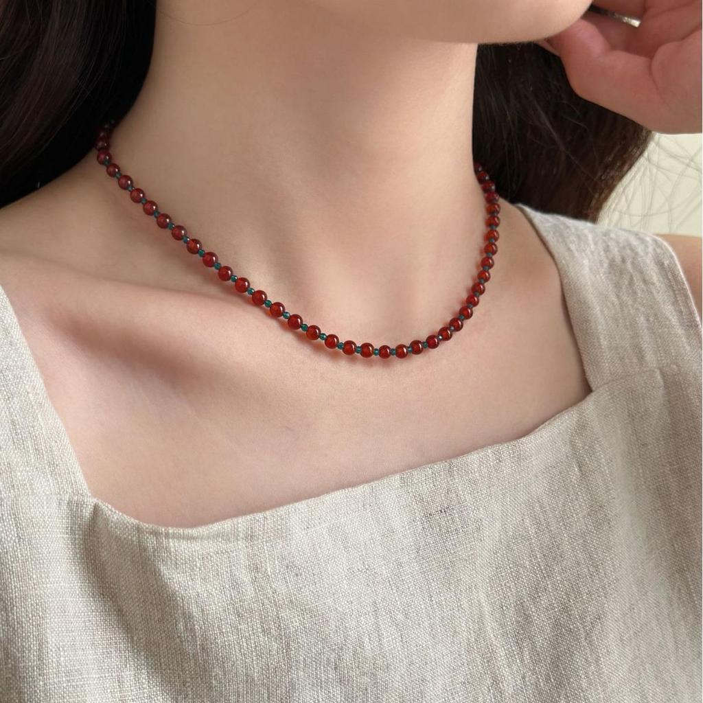 Ankela Red Beaded Necklace for Women, Light Luxury New Chinese Style, Chic & Versatile Clavicle Chain Bracelet