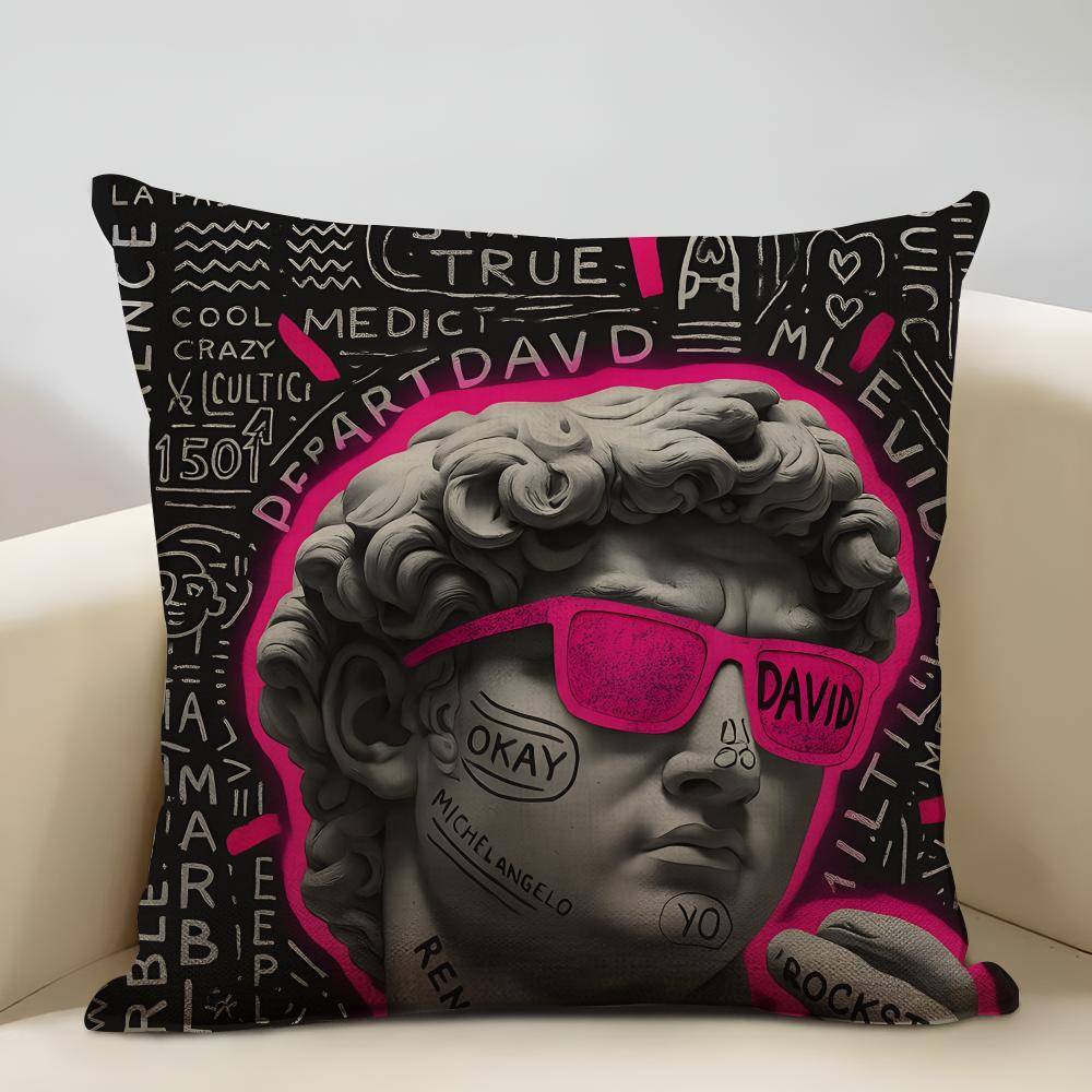 David Sculpture Cushion Cover Household Decoration Linen Sofa Cushion Cover: Skin-Friendly & Breathable With Invisible Zipper
