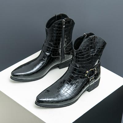 Herren Western Cowboy Stiefel Spitze Zehenpartie Lässig Retro Kleid Schwarz Lederstiefel Hohe Stiefel Übergröße