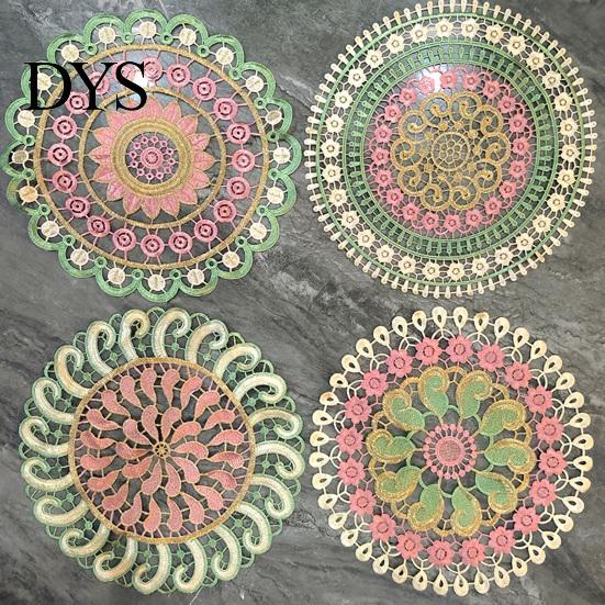 Durable Decorative Lace Doilies Round Colorful Doily, 11.42" Floral Placemat, Heat Retro Style Table Mat Resistant Mat, for Teapot, Coffee Cup