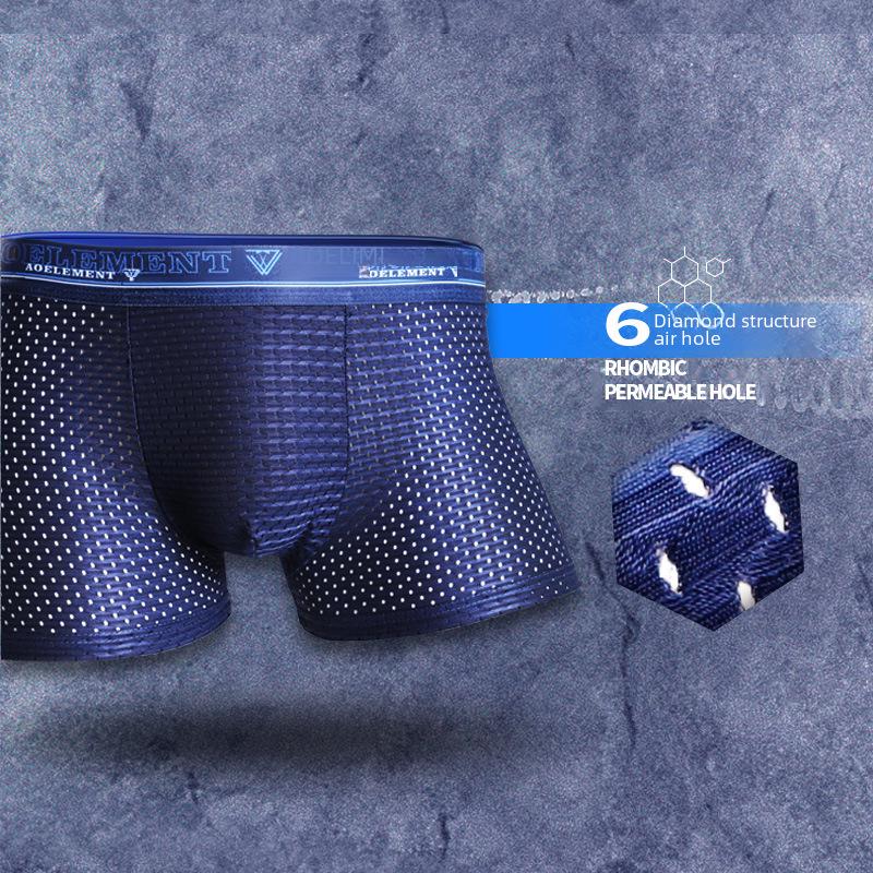 Men's Ice Silk Mesh Boxer Briefs - Breathable Mid-Rise Large Size Summer Underwear