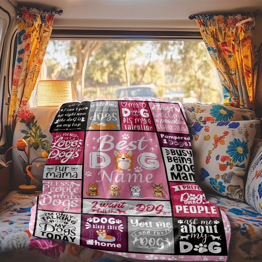 Dog Lover Valentine'S Day Gift Customize Your Name Rv Blanket Soft Cozy Lightweight Allseason Multipurpose Throw For Travel Camping Picnics Sofa Rv