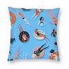 Swimming Ladies Coral  Blue Square Pillowcase Polyester Linen Velvet Creative Zip Decorative Pillow Bed Cushion Cover Wholesale