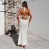 Black and White Lace-up Mesh Hollow Backless Knitted Dress Women's New Summer Style