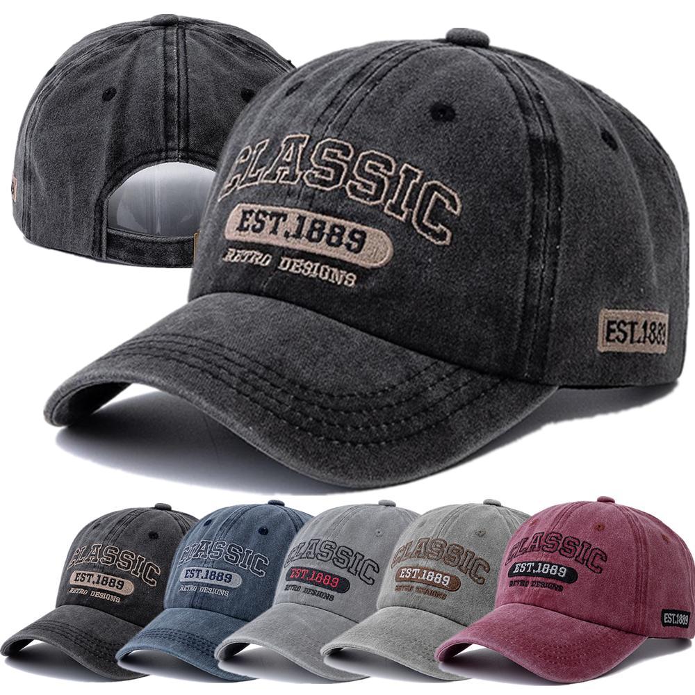 Neue Retro-Design-Stickerei Klassische 1889 Brief Baseballkappe Vintage Washed Cap Einstellbare Papa Hüte Für Frauen Männer