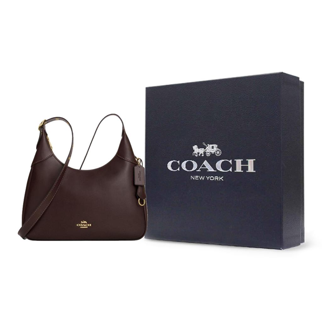 Coach Ella 36 Logo Zip Closure Leather Underarm Shoulder Bag Large Women Shoulder Bag Dark-Coffee CCE48-IMXAL