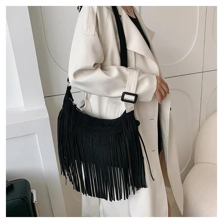 

Fashi Tassel Women Shoulder Bag PU Leather Bohemian Fringed Crossbody Handbag Vintage Messenger Bags for Women чёрный