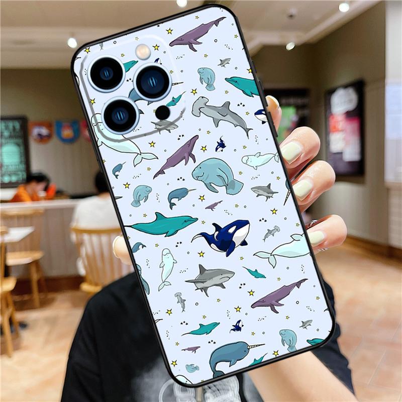 Sea Whale Narwhals Case For iPhone 17 16 15 13 12 11 14 Pro Max Mini Plus 16e 17 Air Bumper Cover Accessories
