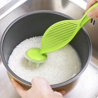 2 Stück Reiswaschlöffel mit glatter Oberfläche, abnehmbarer Kopf, praktisches Hand-Abtropfbrett