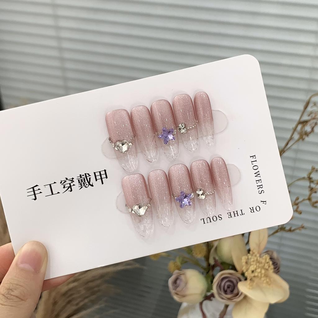Summer Starry Sky Broken Diamond Chasing Light Purple Cat Eye Gradient Star Picking Nail Patch