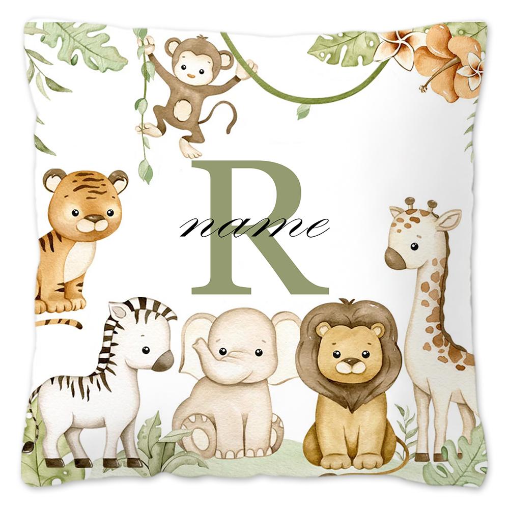 Animal with Name Pillow Case Personalized Pillow Dust Cover Bedroom Kids Wild Party Decoration Pillowcase Birthday Children Gift
