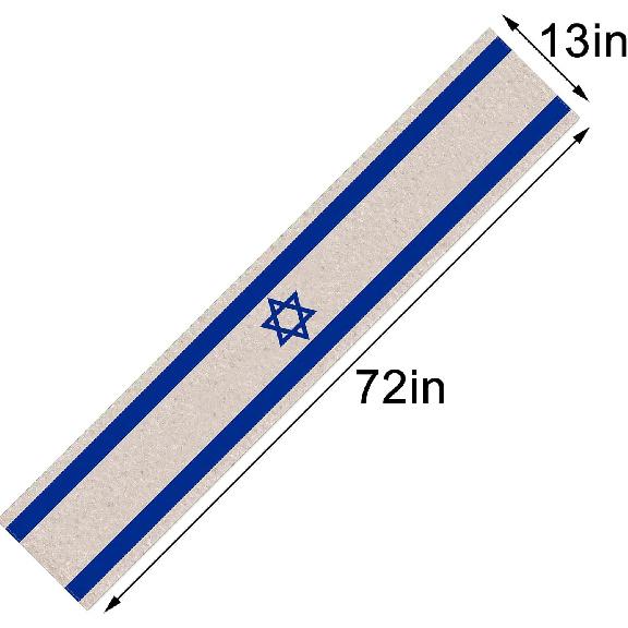 Linen Israel Flag Table Runner Je Table Decoration for Passover Rosh Hashanah Sukkot Sukkah Kitchen Dinning Room Party Decor (13" x 72")