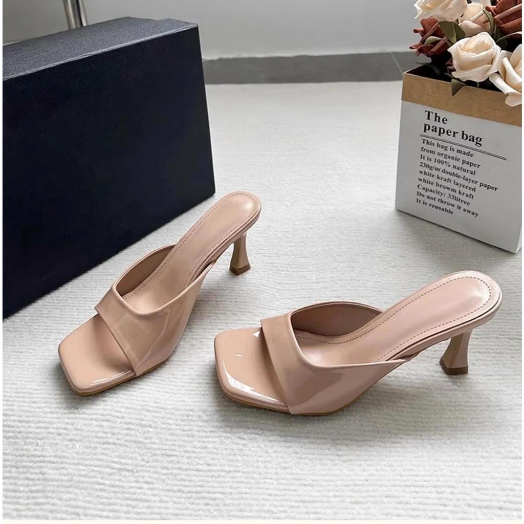 Street Style Summer High Heel Women Slippers Ladies Outdoor Square Toe Dress Stripper Slides Sandalias