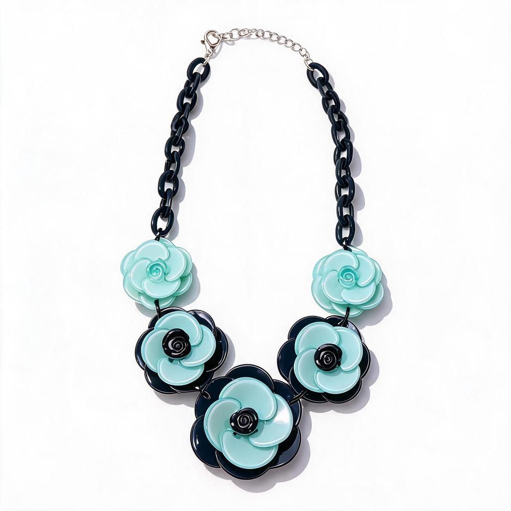 Collana Boema con Fiore in Acrilico - Catena Colorata per Maglione a Forma di Rosa
