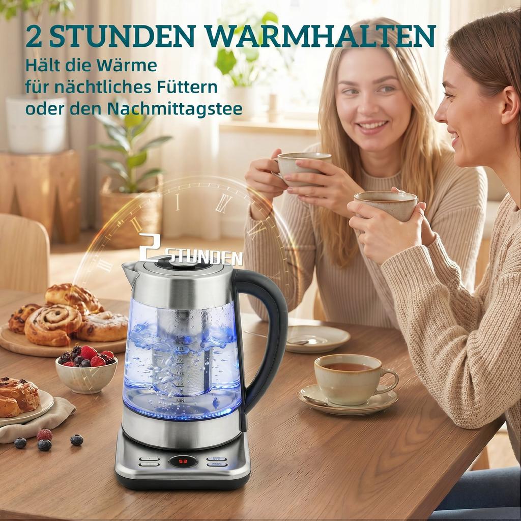 Electric Kettle, 1,7L Fast-Boiling 2200W Kettle with UK Strix Thermostat, Tea Filter, Keep-Warm Function