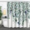 Green Plant Waterproof and Mildew-proof Polyester Bathroom Shower Curtain Shower Curtain Partition Curtain Free of Punching