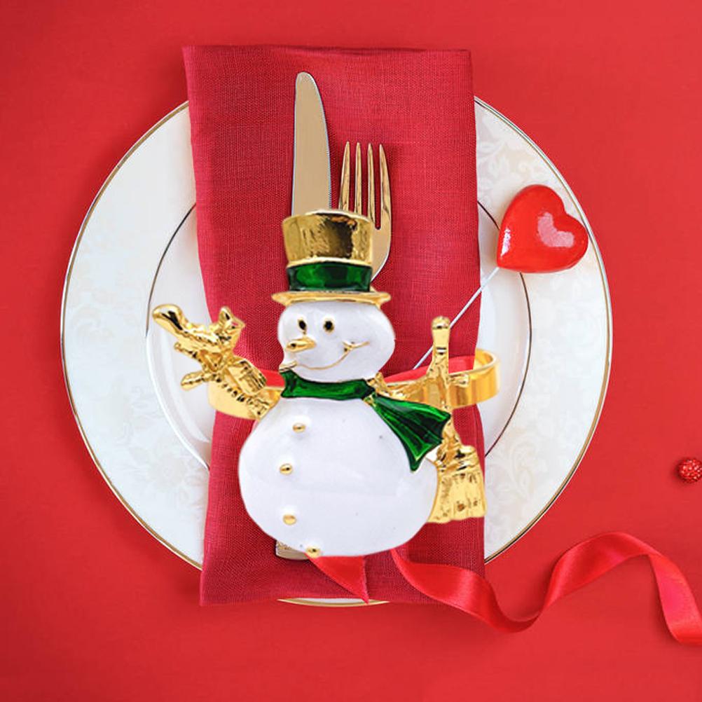 Christmas Napkin Rings Set of 6 Snowman Metal Napkin Ring Holders for Dining Table Decor for