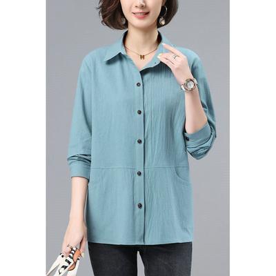 Camisas Femininas Novas Costuradas Gola POLO Botões Moda Cor Sólida Versátil Slim Manga Longa