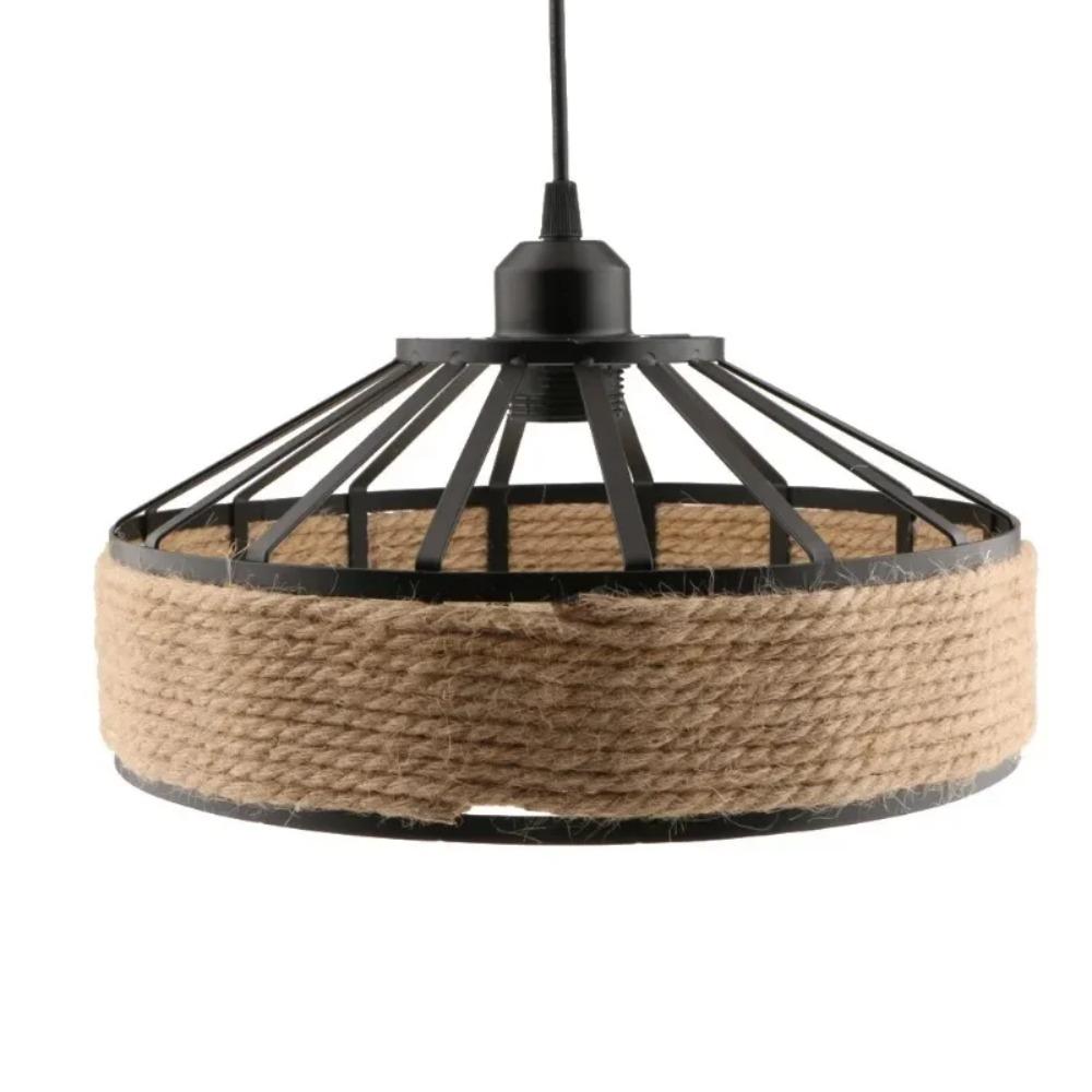 Industrial Pendant Light, Vintage Black Metal Lamp with Manila Rope, Rustic Wall Sconce for Bathroom Hallway Living Room