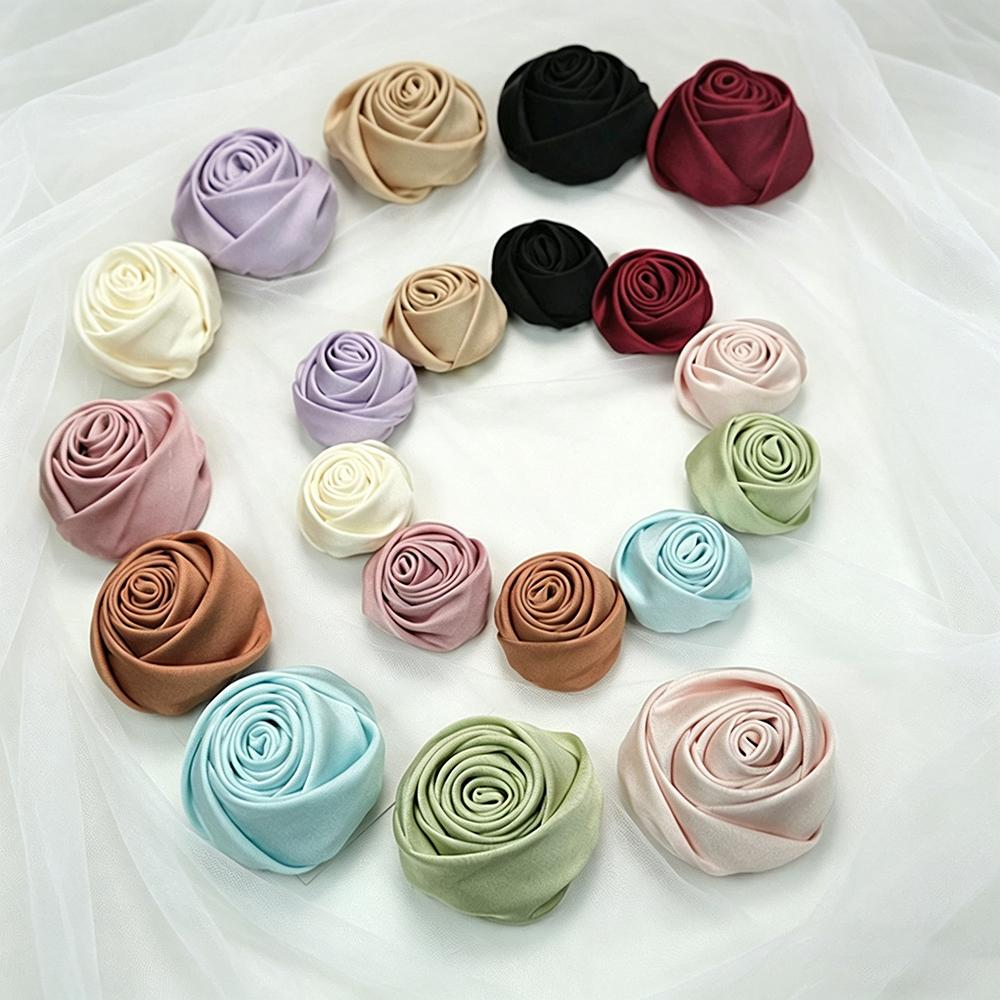 3.5Cm 5Cm Thick Silk Satin Fabric Flower 3D Rose Diy Simulation Flower Chest Flower Head Flower Accessories Clothing Accessories