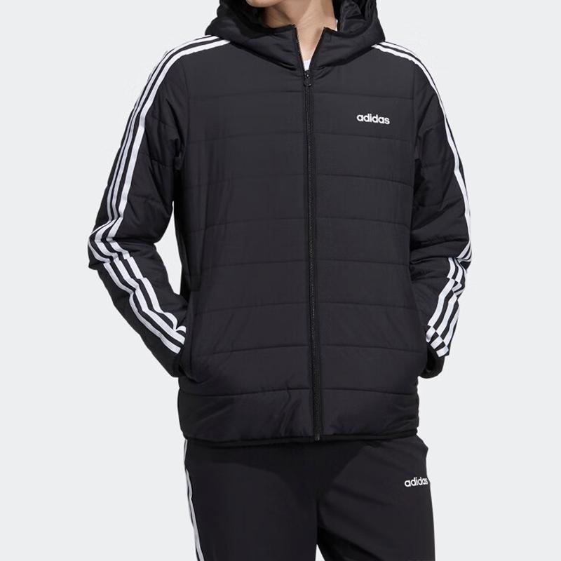 Adidas Neo Three Stripe Sports Casual Hooded Cotton Jacket Winter Men Jacket Black H14197