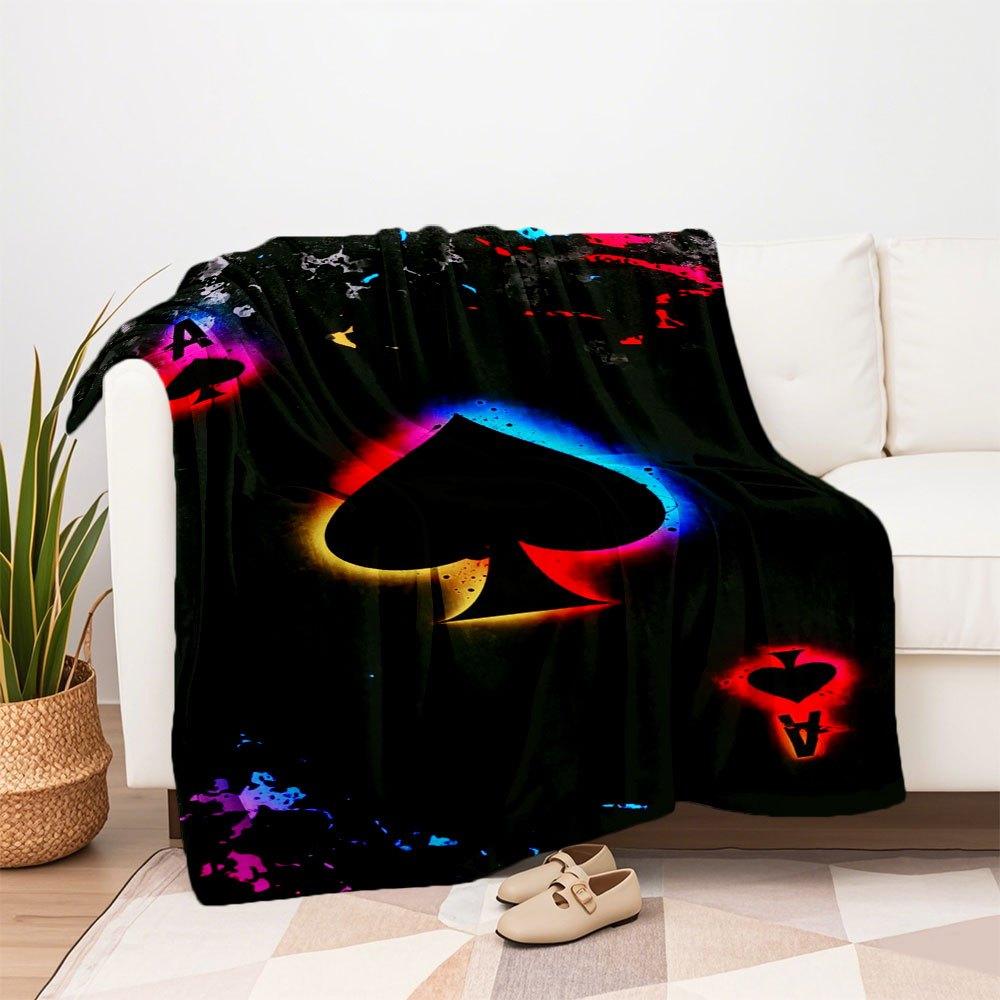 "Neon Spade Playing Card Art Print"Blanket Flannel Throw Blanket for Sofa, Bed, Travel, Camping, Office