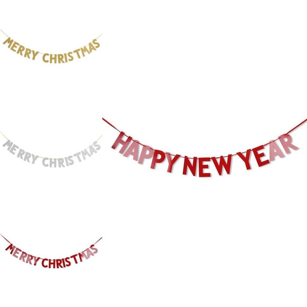 Festive Merry Christmas Happy New Year Banner Bunting For Home Party Decor