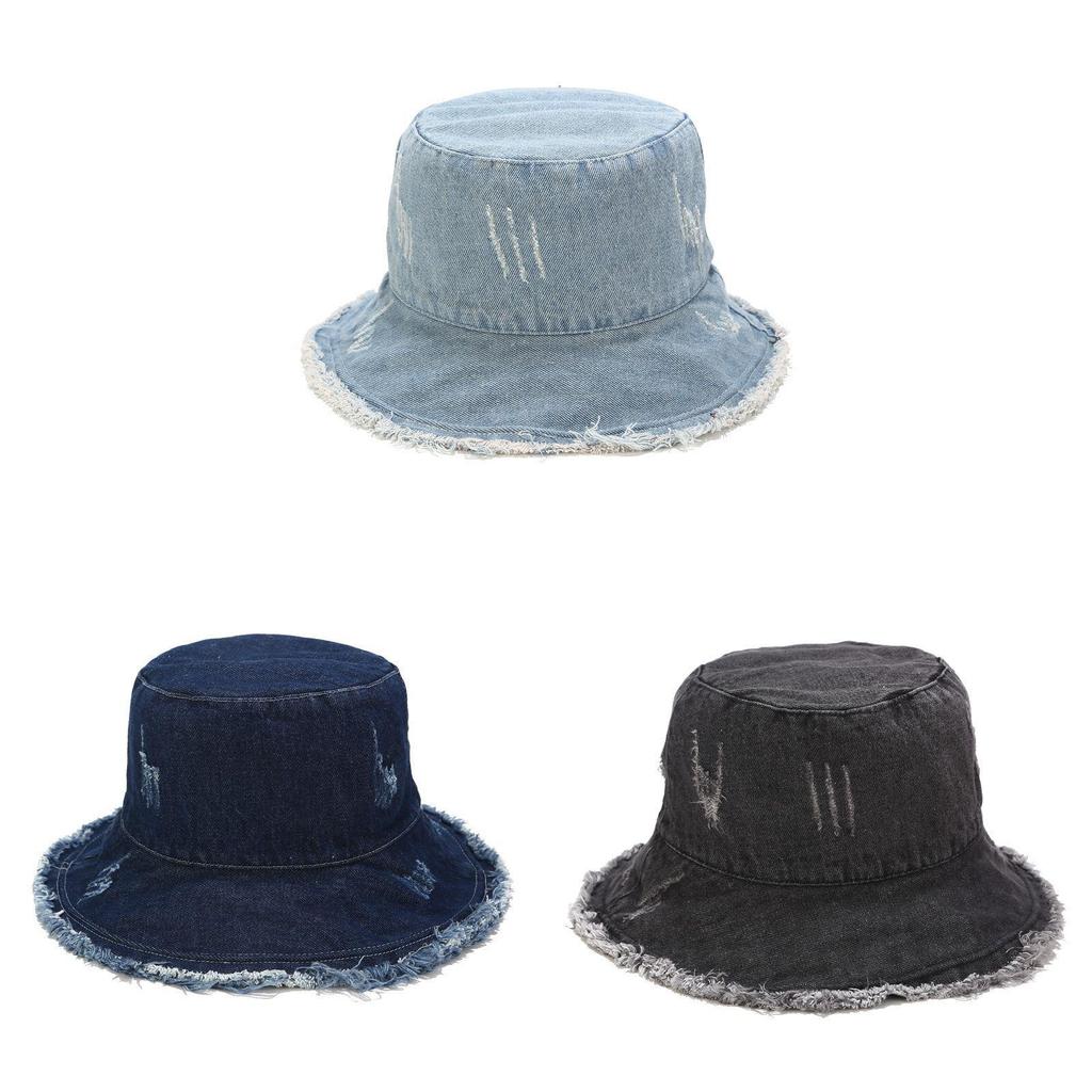 Vintage Denim Fisherman Hat With Wide Brim Sun Protection For Summer Outdoor Wear