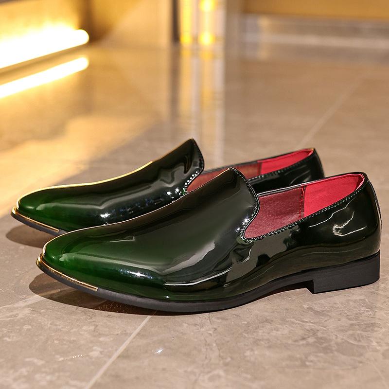 

Новое поступление Модные туфли для мужчин Остроносые Лакированные из лакированной кожи Слипоны Лоферы Свадебная формальная обувь Zapatos Hombre 41 зелёный