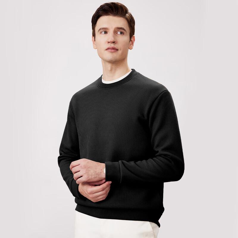 Shanshan Men's Waffle Knit Fleece-Lined Crew Neck Sweatshirt