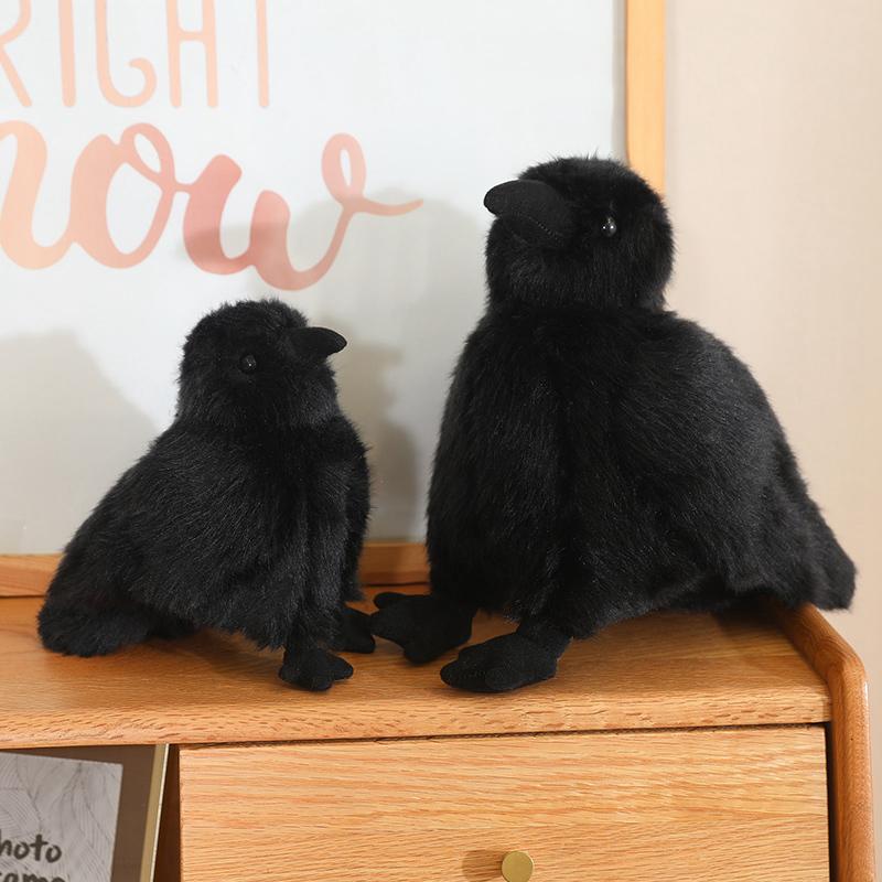 15/25cm Simulated Black Crow Stuffed Animal Bird Crow Plush Toys Chubby Raven Soft Dolls Zoo Trip Gifts Realistic Plushie Toys