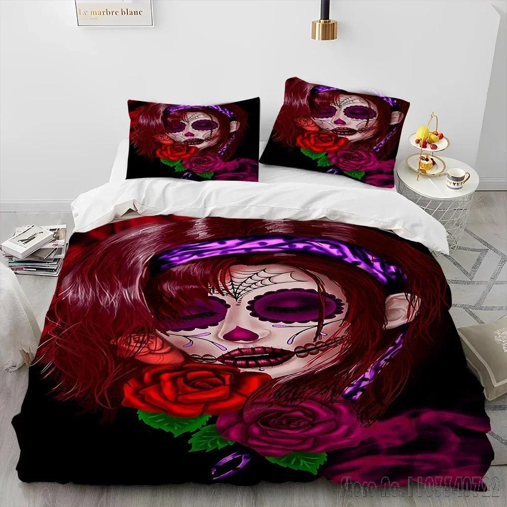 3D Horror Gothic Female Skull Dead Girl Duvet Cover Set HD Comforter Cover for Kids Bedding Sets Bedclothes Bedroom Decor