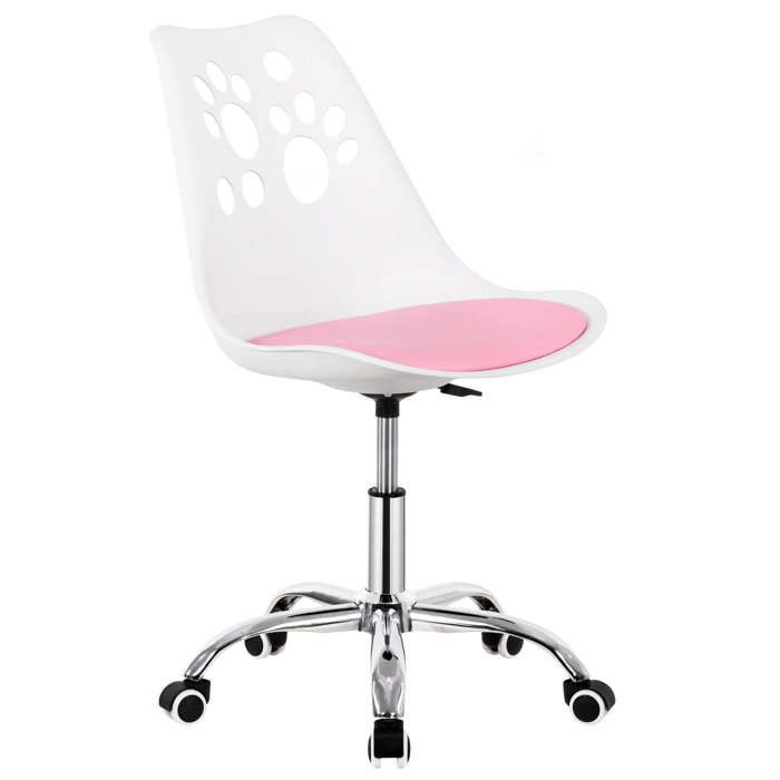 Chaise de bureau - SPRINGOS - 2025 - Ergonomique - Réglable en hauteur - Similicuir blanc/rose