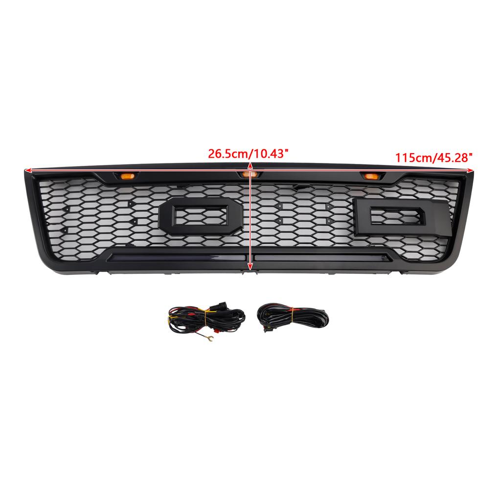 Black Front Bumper Grill Grille Fit Ford E150 E250 E350 2003-2007 With Led