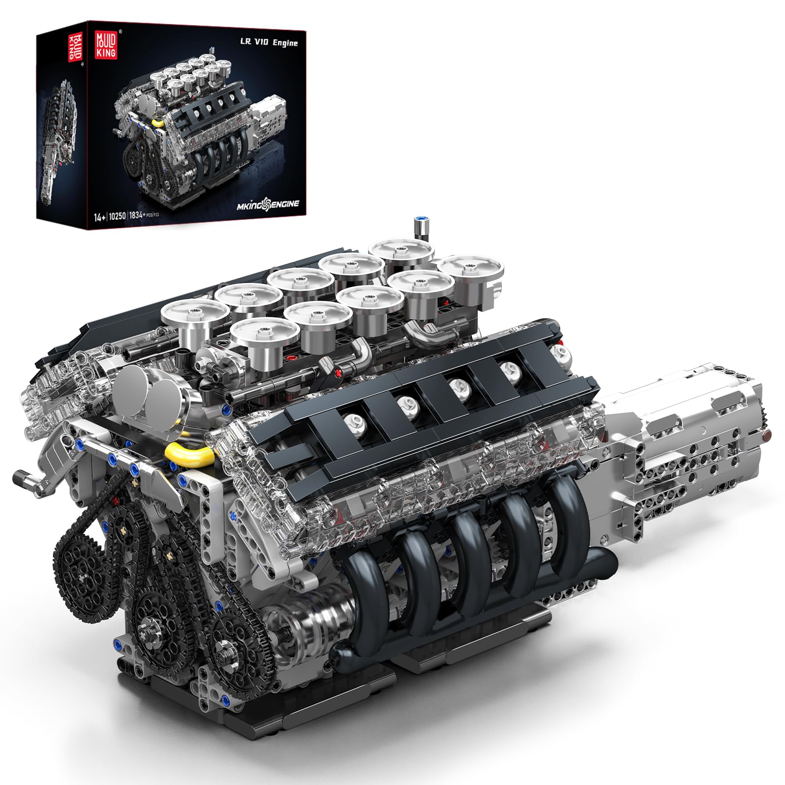 

Mould King 10250 MOC Technic LFA V10 Engine Model Assembly Kit Manual Connection Version 10-Piston Crankshaft Mechanism, ForwardReverse Switch, and