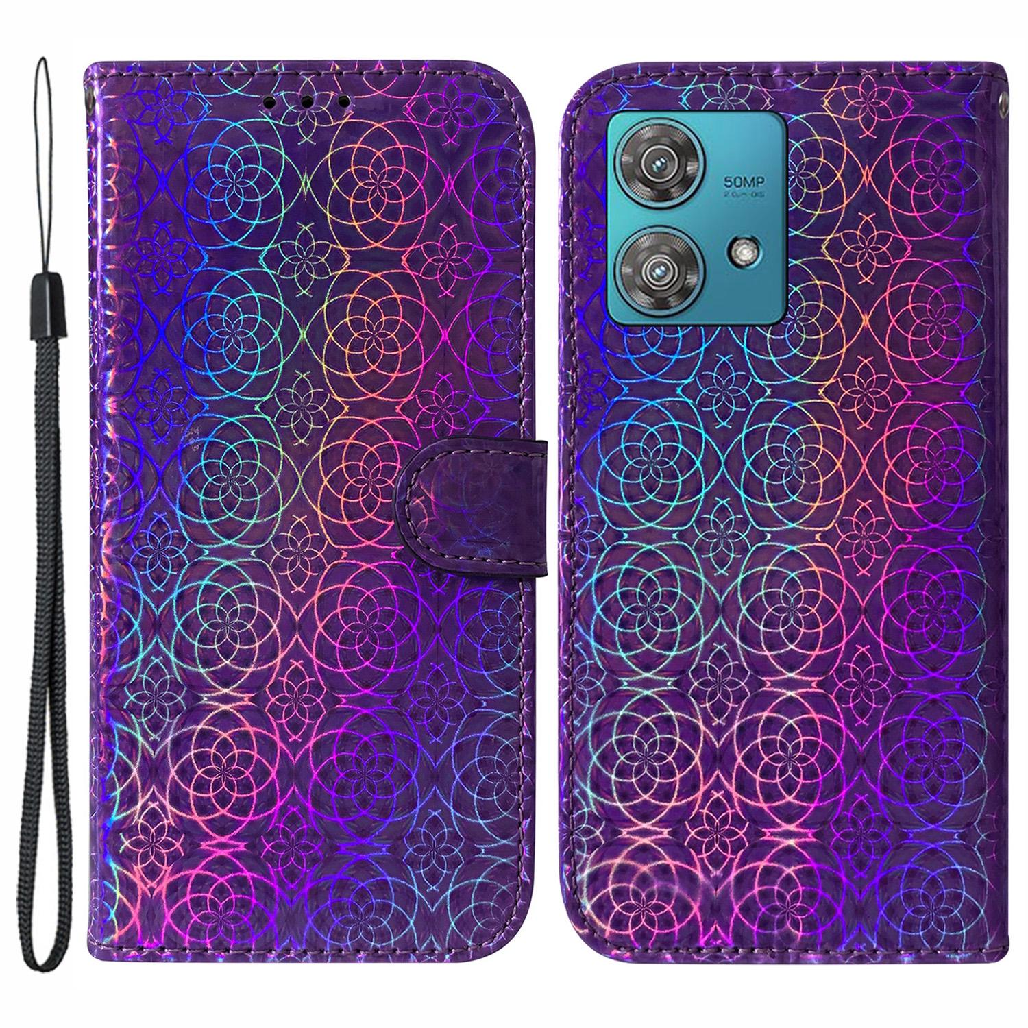 

For Motorola Edge 40 Neo 5G Leather Phone Case Shockproof Dazzling Flower Pattern Phone Cover Purple