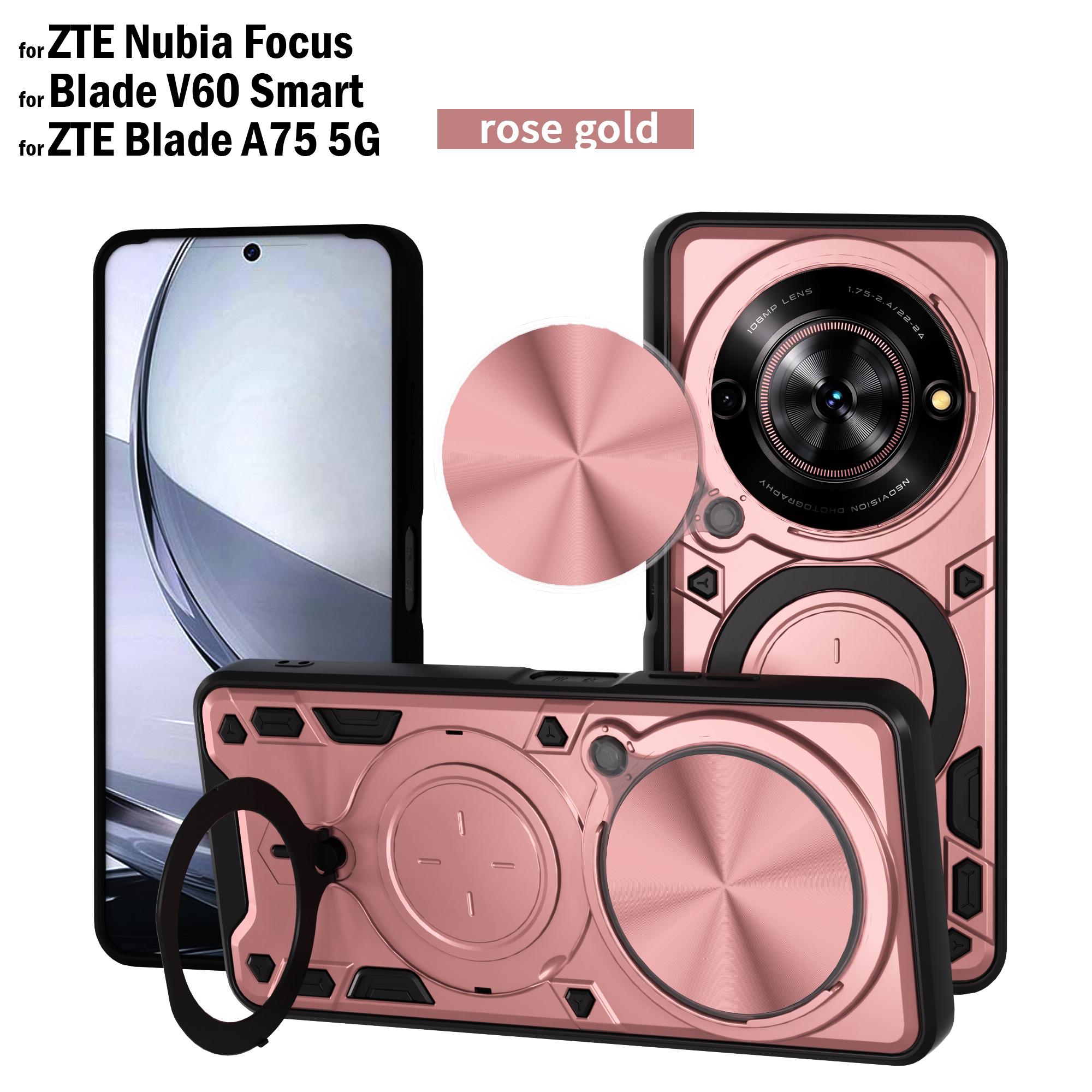 

Чохол для ZTE Nubia Focus 5G Чохол Магнітне Кільце-Підставка Засувка Захисна Кришка Камери для для ZTE Blade A75 5G V60 Smart Чохол for Blade V60 Smart рожевий колір золота