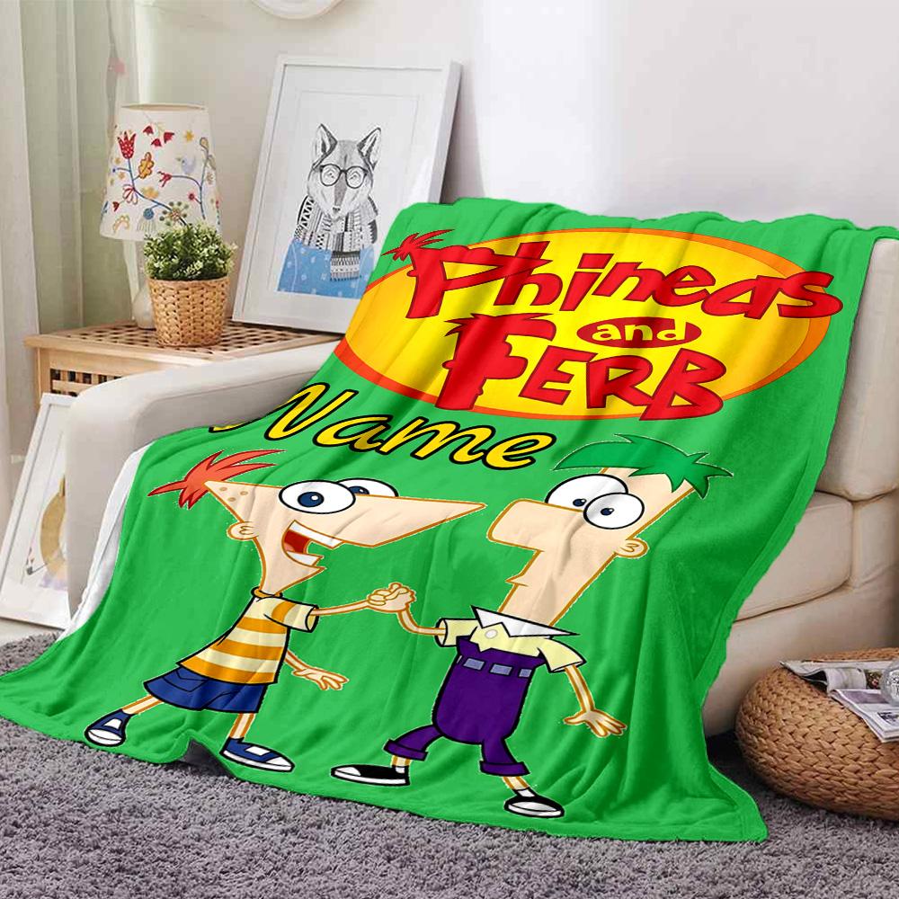 Custom Name Phineas Ferb's Backyard Adventure flannel Blanket for Super Soft Cute Comfort Blanket for Travel Bedding Couch Sofa Blanket
