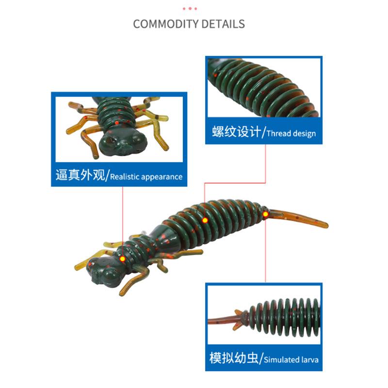 10pcs/lot Worm Larva Soft Lures Artificial Silicone Bait Bionic Dragonfly Lure Bait Soft Bait Hard Bait Spiral Sea FishingTackle