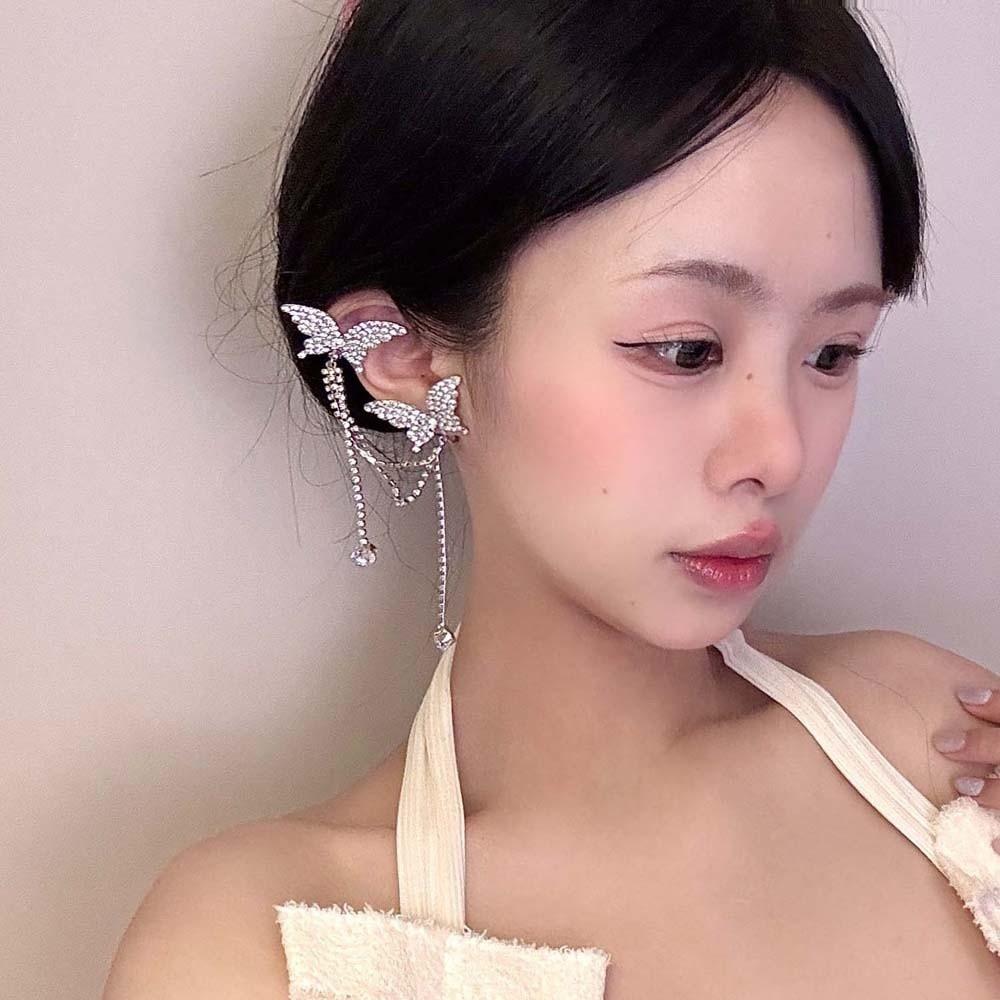 1 Pair Luxury Silver Tassel Ear Clip Long Shiny Temperament Eardrops  Bride