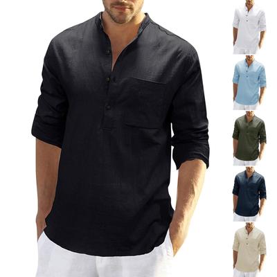 Men's Long Sleeve Stand Collar Linen Shirt